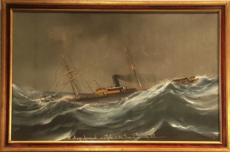 The steamfreighter SS. ARAGO of Liverpool in a gale in Bay of Biscay 1889. 