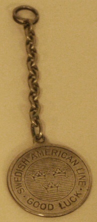 20th century Swedish American Line (SAL) good luck amulet. Made of alpacca.