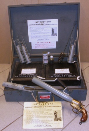 20th century Schermuly International Pistol Rocket Apparatus in original wooden box.