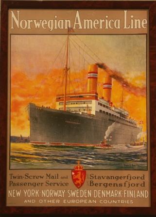 Norwegian America Line poster depicting the liner STAVANGERFJORD