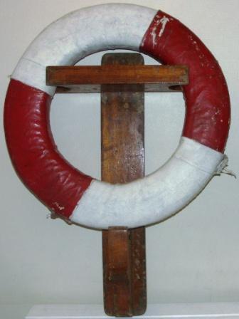 Early 20th century lifebuoy incl solid teak bracket for wall mounting