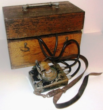 Early 20th century diving phone in original oak case.