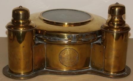 Early 20th century brass binnacle hood with detachable top lid. Incl both kerosene and electric illumination. Made by Sølver & Svarrer / Iver C. Weilbach & Co, Copenhagen.