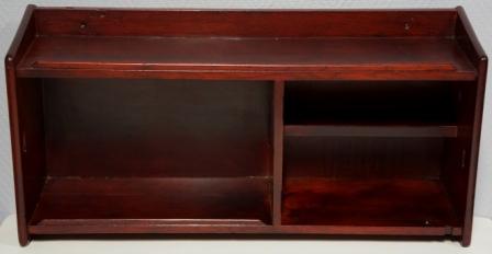 Wall-mounted mahogany shelf from M/S Bärenstein-Bremen, Norddeutscher Lloyd. Two compartments + small shelf. 