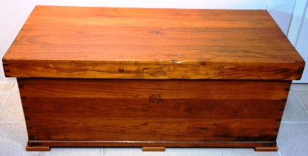 Deck chest in teak from M/S Arolla, Nautilus shipping company. 