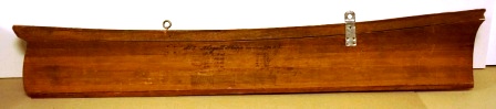 Shipbuilders' half-block model dated 1876 and depicting a "Fregatt Skepp". Pine-wood and mahogany. Signed G. Bremberg(?). 