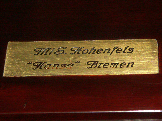 Chest of four drawers in mahogany and brass from M/S Hohenfels Hansa Bremen, Norddeutscher Lloyd (NDL).