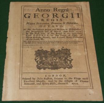 An Act held at Westminster Parliament on October 19th 1721, based on previous sessions held 1714, regarding "the more effectual Suppressing of Piracy."