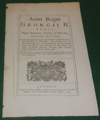 An Act held at Westminster Parliament on November 27th 1744, based on previous sessions held 1741, regarding piracy and robbery at sea