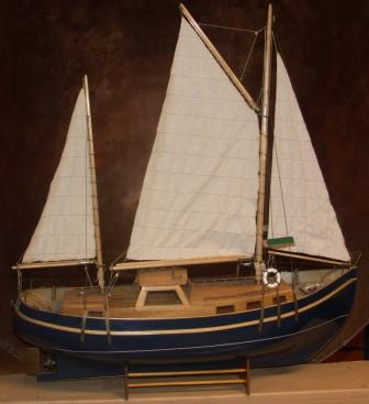 20th century built wooden model depicting the Swedish motorsailer GETE. Battery driven engine missing.