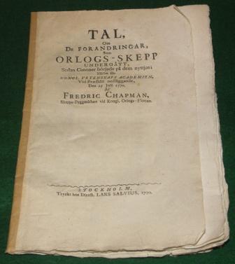 Suggested alterations declarad by the well-known naval architect Frederic Chapman for the Royal Swedish Academy of Sciences on July 25th 1770