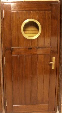 20th century mahogany ships door with brass fittings