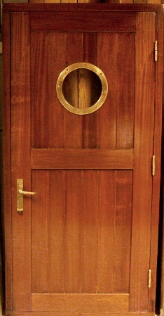 20th century mahogany ships door with brass fittings