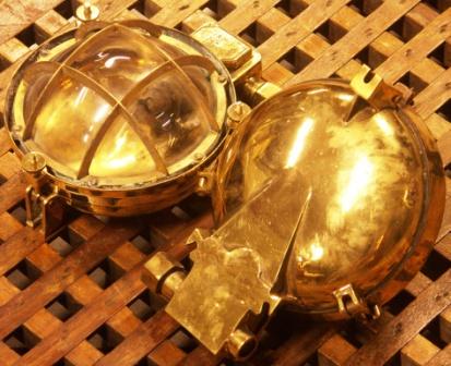 20th century electrified bulkhead lamps in brass