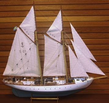 20th century built model incl crew. Depicting the Swedish Navy sail-training schooner HMS GLADAN, built in 1947.