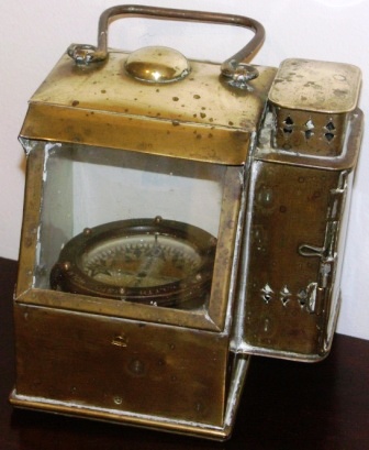 Late 19th century binnacle with brass domed cover and observation window, lighting house (burner missing). Made by G.W. Lyth, Stockholm. 