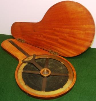 19th century 360 degrees plotting circle made in brass, complete with tailor-made mahogany case. Made by Newton, Camborne Cornwall.