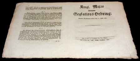 Proclamation regarding shipping related activity by His Majesty the King of Sweden and Norway. Published in Stockholm 1825. 