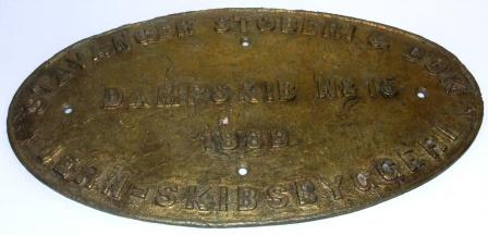 Late 19th century salvaged brass shipyard plate, from steam-vessel no 15 built 1889 by "Stavanger Støberi & Dok – Jern – Skibsbyggeri".