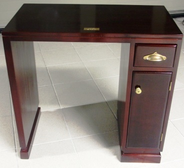 Small desk with drawer and door in mahogany and brass from the Italian liner M/N G. Verdi