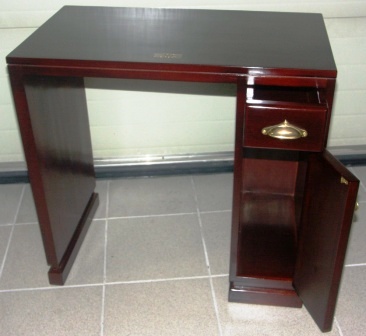 Small desk with drawer and door in mahogany and brass from the Italian liner M/N G. Verdi